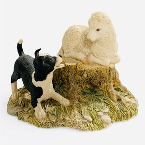 Vintage Border Fine Arts "Lamb and Border Collie Pup" FE11 - Anne Ayres 1986